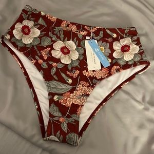 Cupshe high waisted floral bikini bottoms burgundy